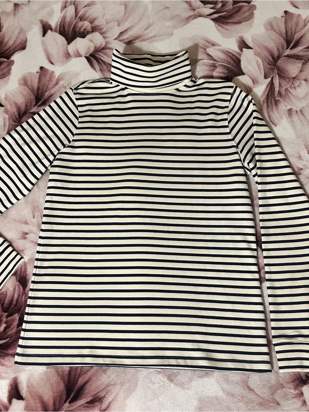 L.L. Bean Black & White Striped Turtleneck Long Sleeve Top